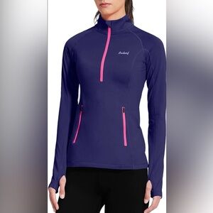 Baleaf Women’s Half Zip Thermal Fleece Pullover Compression pocket Top Sz Small